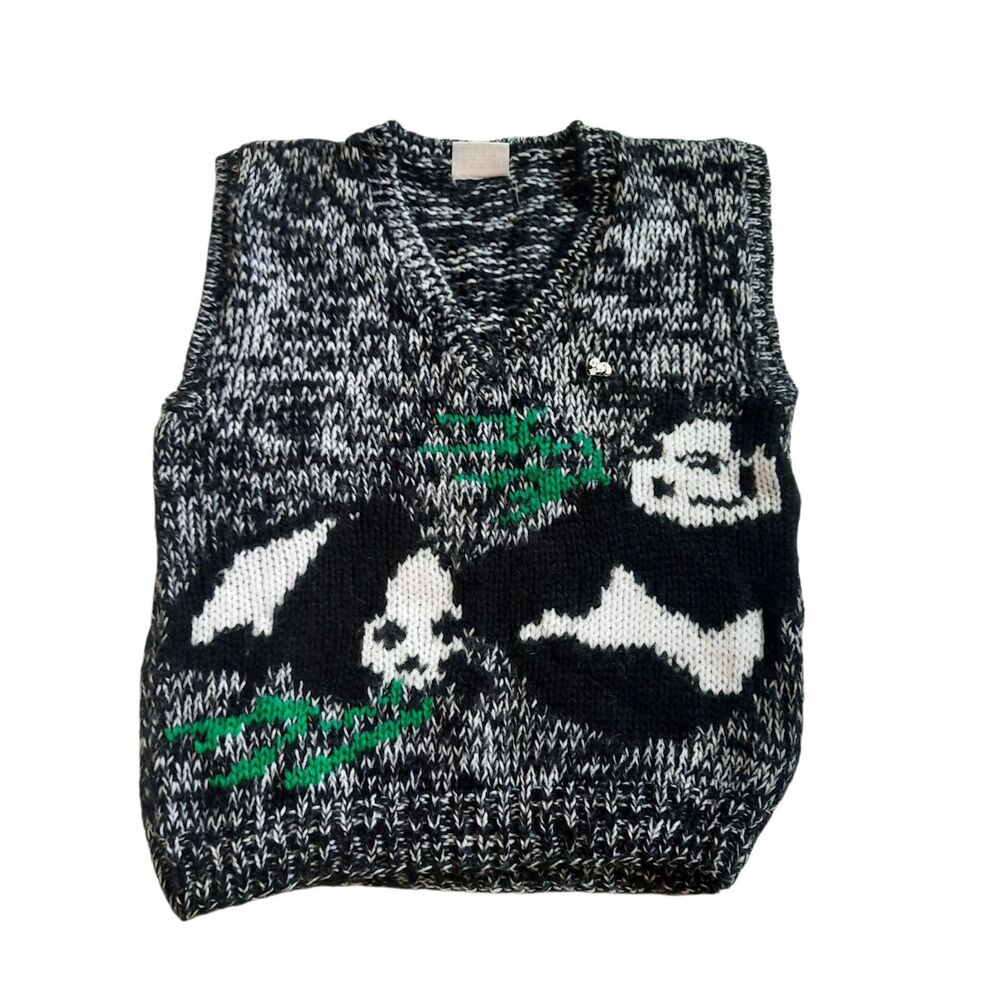 Vintage 1980s One Step Up Women's Knit Panda Bear Sweater Vest Medium RARE!